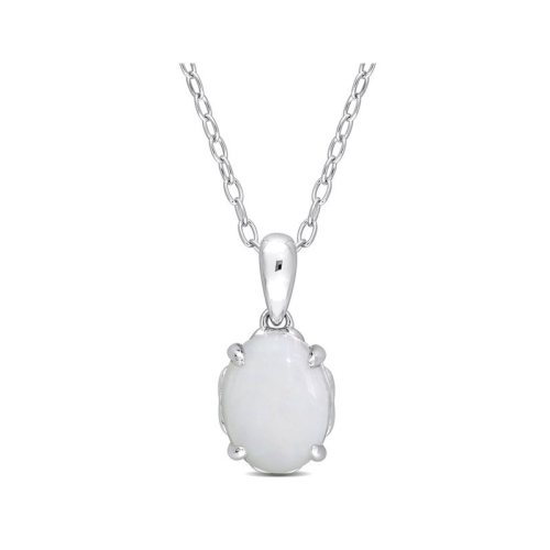 GEM AND HARMONY  1.00 Carat (Ctw) Opal Solitaire Oval Pendant Necklace In Sterling With Chain In Silver