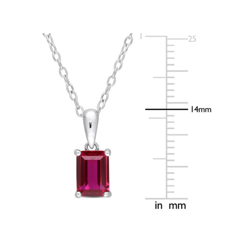 1 1/2 Carat Emerald-Cut Lab-Created Ruby Solitaire Pendant Necklace in Sterling Silver with Chain