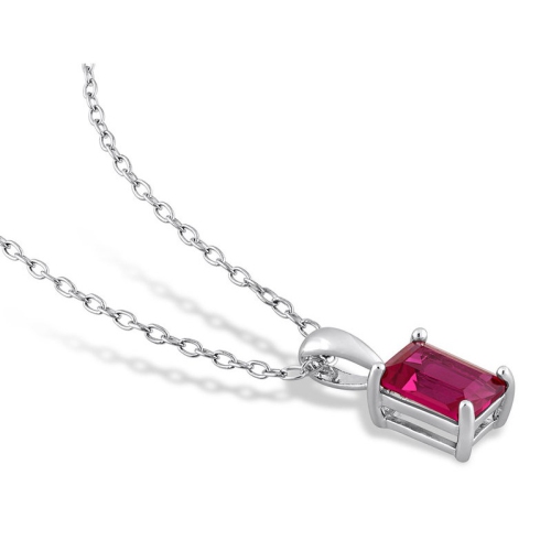 1 1/2 Carat Emerald-Cut Lab-Created Ruby Solitaire Pendant Necklace in Sterling Silver with Chain