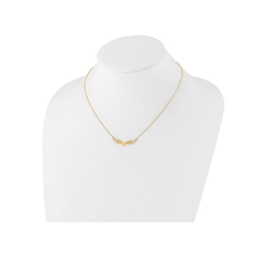 14K Yellow Heart with Wings Charm Pendant Necklace with Chain