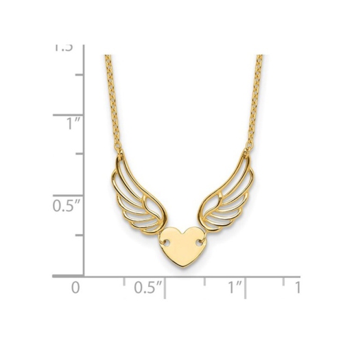 14K Yellow Heart with Wings Charm Pendant Necklace with Chain