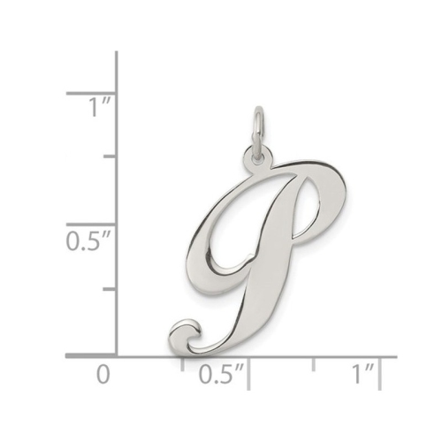 Sterling Silver Fancy Script Initial -P- Pendant Necklace Charm with Chain