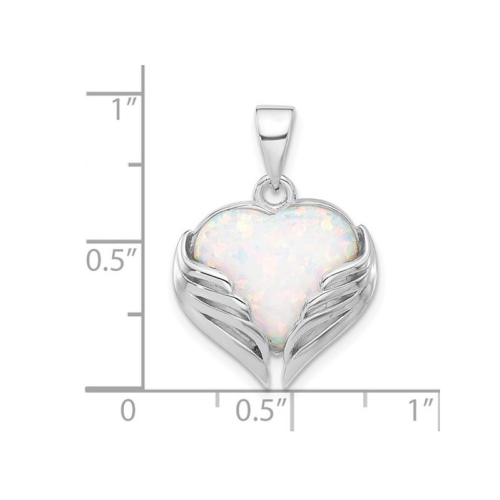 Lab-Created Opal Heart with Wings Pendant Necklace in Sterling Silver with Chain