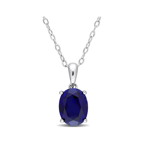 GEM AND HARMONY  2.95 Carat (Ctw) Lab-Created Sapphire Solitaire Oval Pendant Necklace In Sterling Silver With Chain In Blue