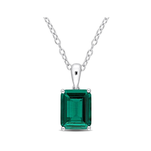 GEM AND HARMONY  2.30 Carat (Ctw) Lab-Created Emerald Octagon Pendant Necklace In Sterling With Chain In Silver
