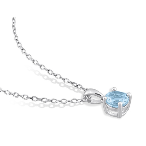 1.00 Carat Blue Topaz Solitaire Pendant Necklace in Sterling Silver with Chain