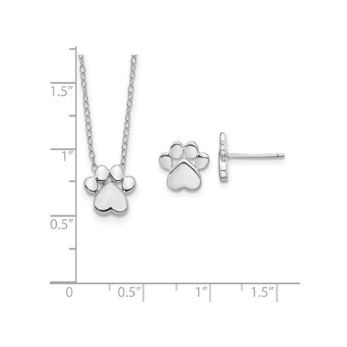 Sterling Silver Paw Print Pendant Necklace and Earrings Charm Set