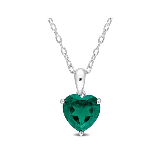 GEM AND HARMONY  1.50 Carat (Ctw) Lab-Created Emerald Heart Solitaire Pendant Necklace In Sterling With Chain In Silver