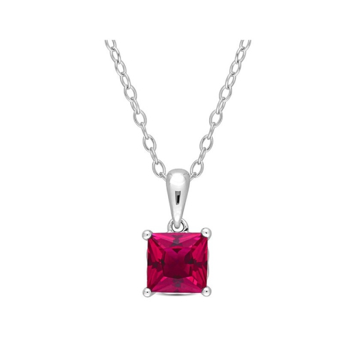 GEM AND HARMONY  1.46 Carat (Ctw) Lab-Created Ruby Princess Solitaire Pendant Necklace In Sterling With Chain In Silver