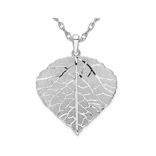 GEM AND HARMONY  Sterling Large Leaf Pendant Necklace With Chain In Silver