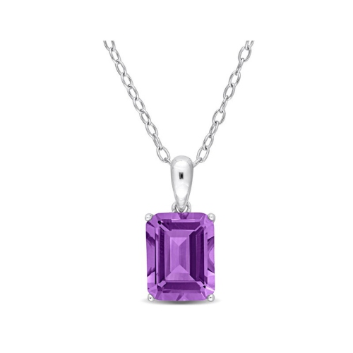 GEM AND HARMONY  2.20 Carat (Ctw) Amethyst Octagon Pendant Necklace In Sterling With Chain In Silver