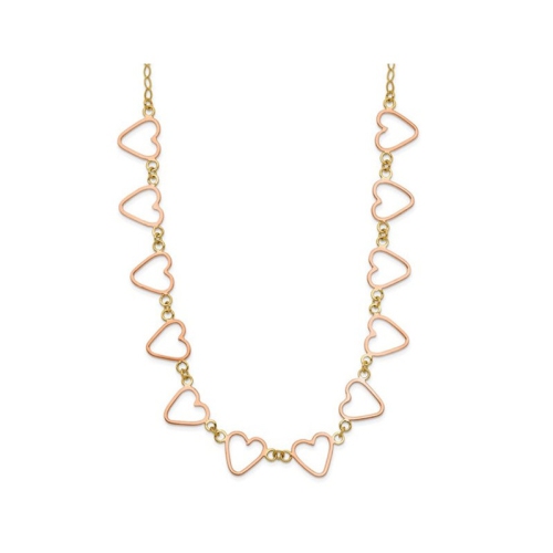 GEM AND HARMONY  14K Gold Cable With Open Flat Hearts Necklace (16 Inches) In Yellow