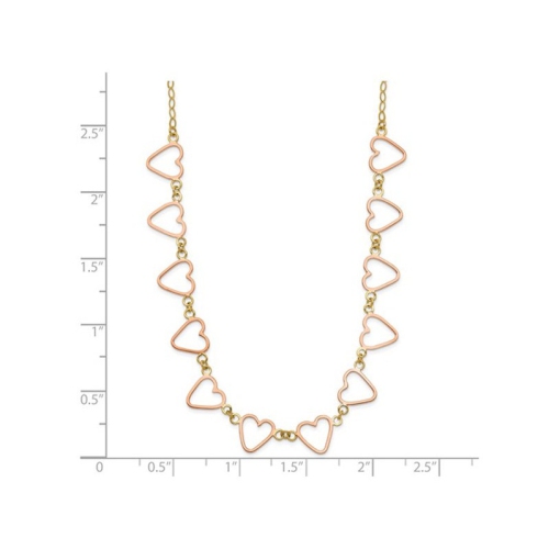 14K Yellow Gold Cable with Open Flat Hearts Necklace