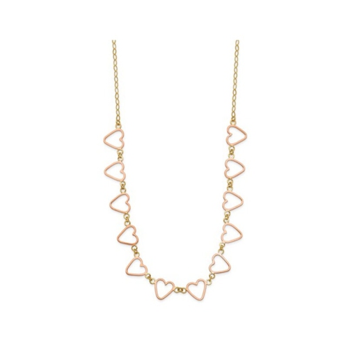 14K Yellow Gold Cable with Open Flat Hearts Necklace
