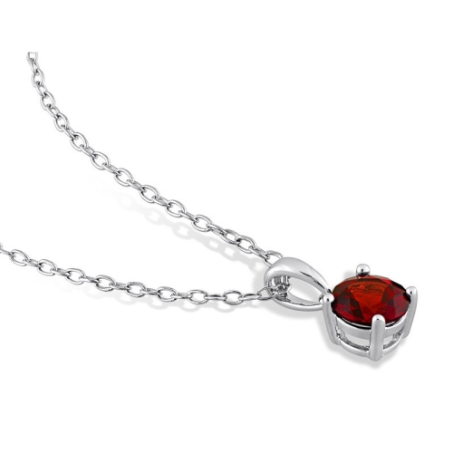 1.00 Carat Garnet Solitaire Pendant Necklace in Sterling Silver with Chain
