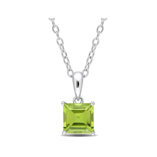 GEM AND HARMONY  1.20 Carat (Ctw) Princess-Cut Peridot Solitaire Pendant Necklace In Sterling With Chain In Silver