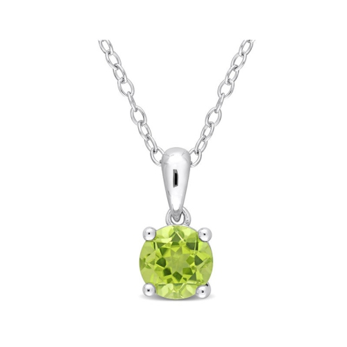 GEM AND HARMONY  7/8 Carat (Ctw) Peridot Solitaire Pendant Necklace In Sterling With Chain In Silver