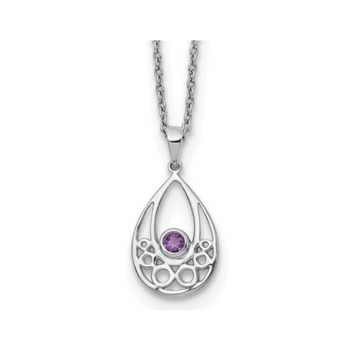 1/10 Carat Amethyst Drop Pendant Necklace in Sterling Silver with Chain