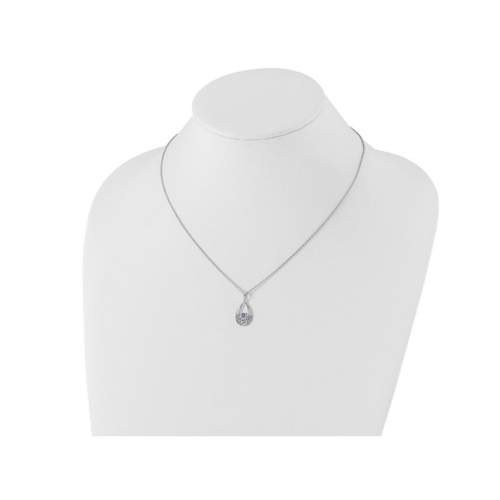 1/10 Carat Amethyst Drop Pendant Necklace in Sterling Silver with Chain