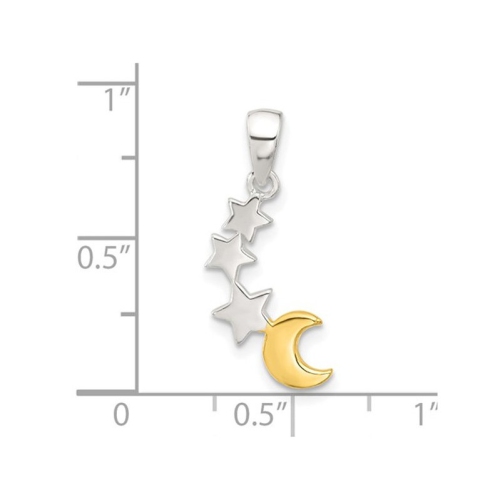 Stars and Moon Charm Pendant Necklace in Sterling Silver and Chain