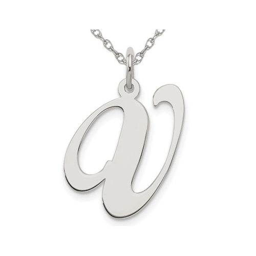 Sterling Silver Fancy Script Initial -V- Pendant Necklace Charm with Chain