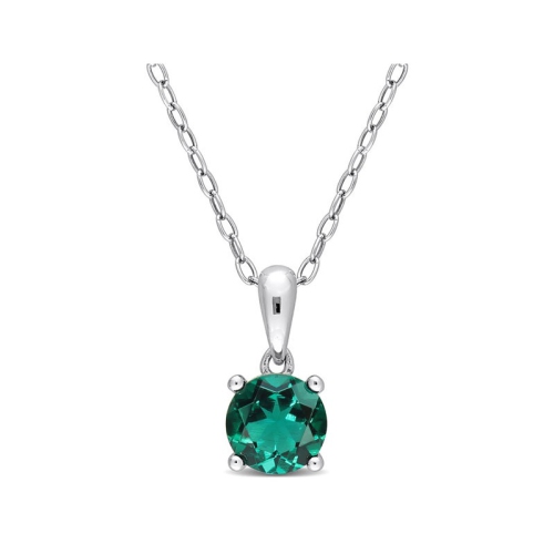 GEM AND HARMONY  4/5 Carat (Ctw) Lab-Created Emerald Solitaire Pendant Necklace In Sterling With Chain In Silver