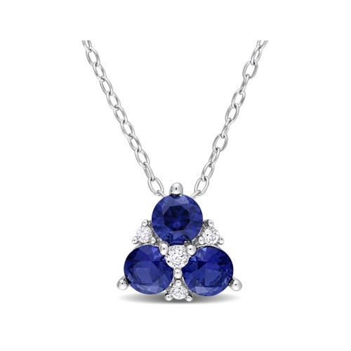 GEM AND HARMONY  1.35 Carat (Ctw) Lab-Created Three Stone Pendant Necklace In Sterling Silver With Chain In Blue