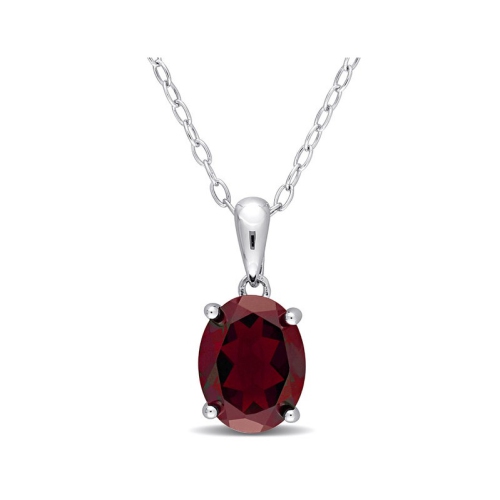 GEM AND HARMONY  2.20 Carat (Ctw) Garnet Solitaire Oval Pendant Necklace In Sterling With Chain In Silver