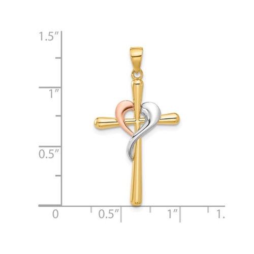 14K Yellow Gold Cross Heart Charm Pendant Necklace with Chain