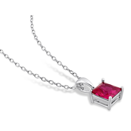 1.45 Carat Princess-Cut Lab-Created Ruby Solitaire Pendant Necklace in Sterling Silver with Chain