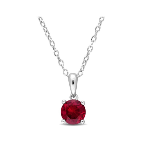 GEM AND HARMONY  1.00 Carat (Ctw) Lab-Created Ruby Solitaire Pendant Necklace In Sterling With Chain In Silver