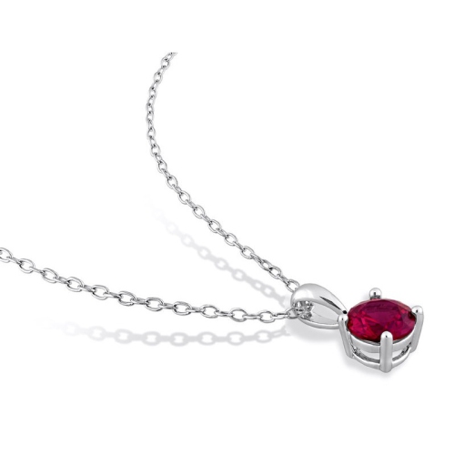1.00 Carat Lab-Created Ruby Solitaire Pendant Necklace in Sterling Silver with Chain