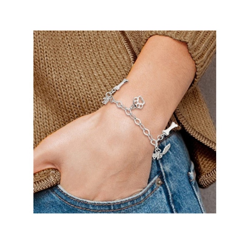 Sterling Silver Dog Bone Paw Charm Bracelet
