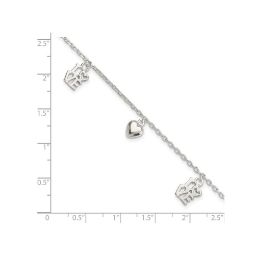 Sterling Silver Heart and Love Charm Bracelet