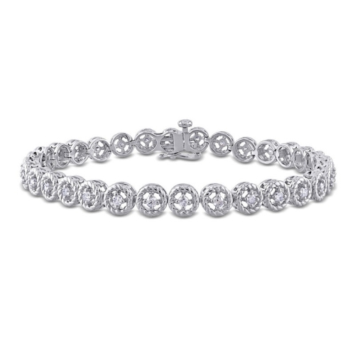 GEM AND HARMONY  1.00 Carat (Ctw) Diamond Tennis Link Bracelet In Sterling In Silver