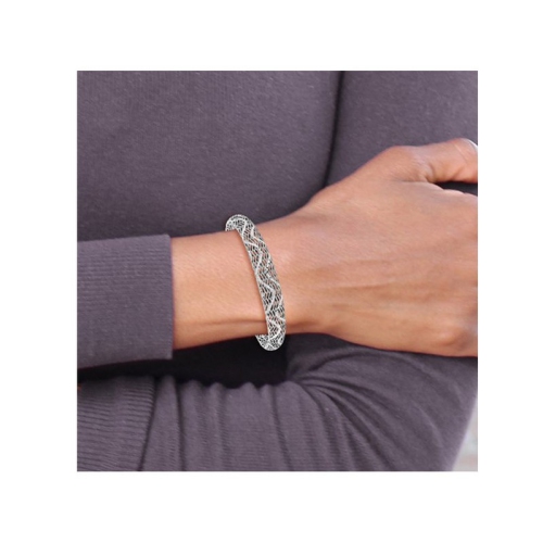 Sterling Silver Polished Diamond-Cut Cuff Bangle Bracelet