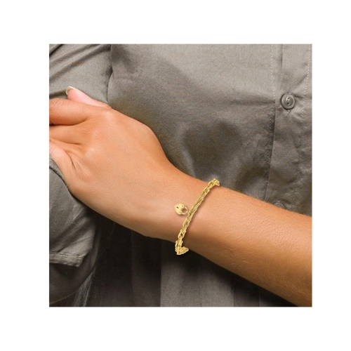 14K Yellow Gold Heart Lock Charm Link Bracelet