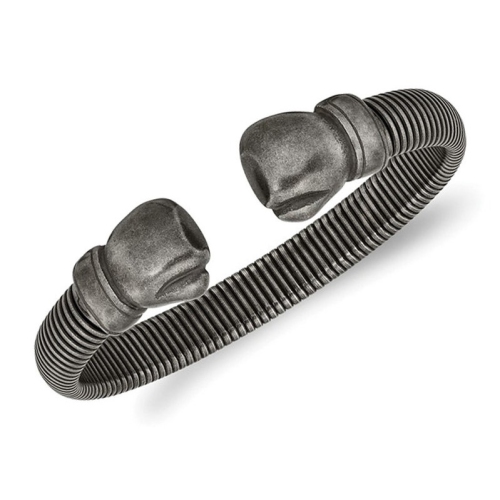 Stainless Steel Gun Metal Boxing Gloves Cuff Bangle Bracelet