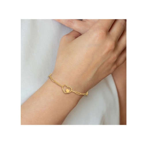 14K Yellow Gold Paperclip Heart Link Bracelet