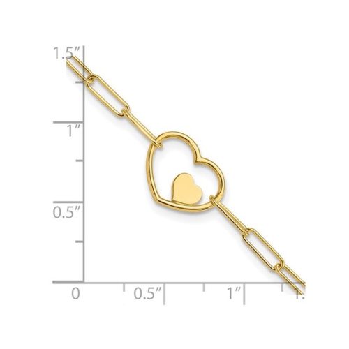 14K Yellow Gold Paperclip Heart Link Bracelet
