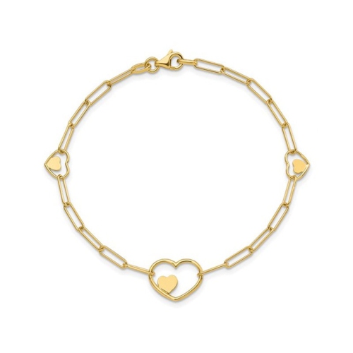14K Yellow Gold Paperclip Heart Link Bracelet