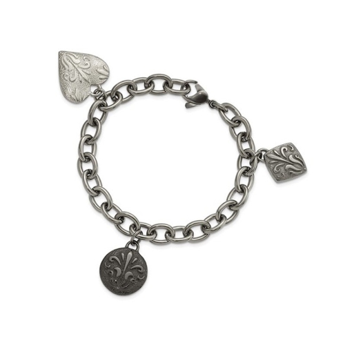 Black Titanium Etched Charm Bracelet