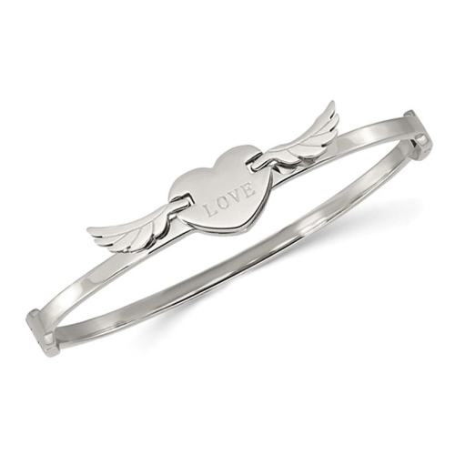 Stainless Steel LOVE Heart with Wings Bangle Bracelet