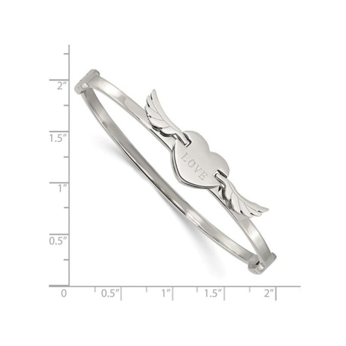Stainless Steel LOVE Heart with Wings Bangle Bracelet