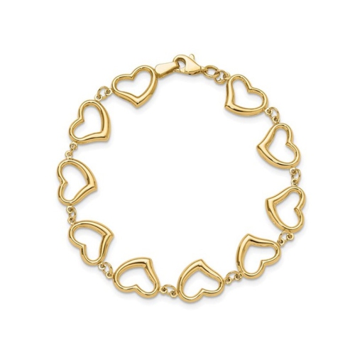 14K Yellow Gold Polished Heart Link Bracelet