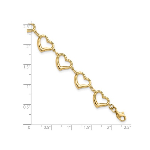 14K Yellow Gold Polished Heart Link Bracelet