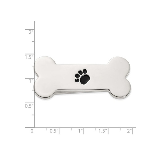 Mens Sterling Silver Dog Bone Paw Print Money Clip