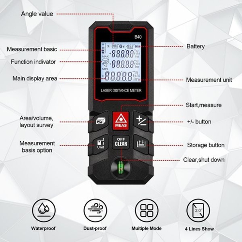 60m Measure LCD Digital Distance Meter Level Mini Range Finder Distance/Area/Volume/Pythagorean Measuring Tool Data Storage