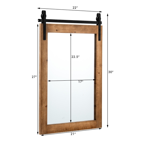Costway 30"x22" Wall Mount Mirror Decor Vanity Mirror Wood Frame Barn Door Style Brown