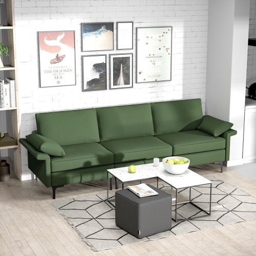 Costway Modern Modular Sofa Fabric 3-Seat Sofa Couch Living Room Furniture w/Metal Legs Green